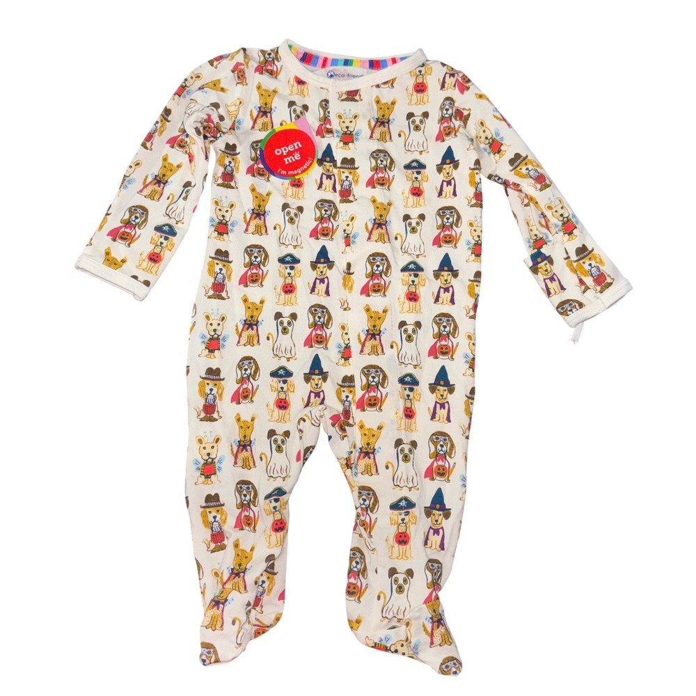 Magnetic Me Cream Footie with Multicolor Dog Print